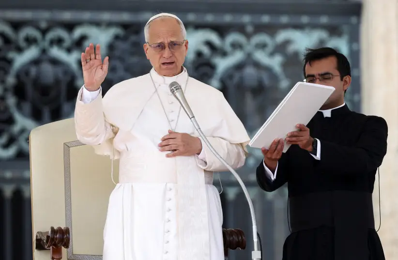 Pope Leo XIV gives a blessing during the weekly general audience in Saint Peter's Square at the Vatican